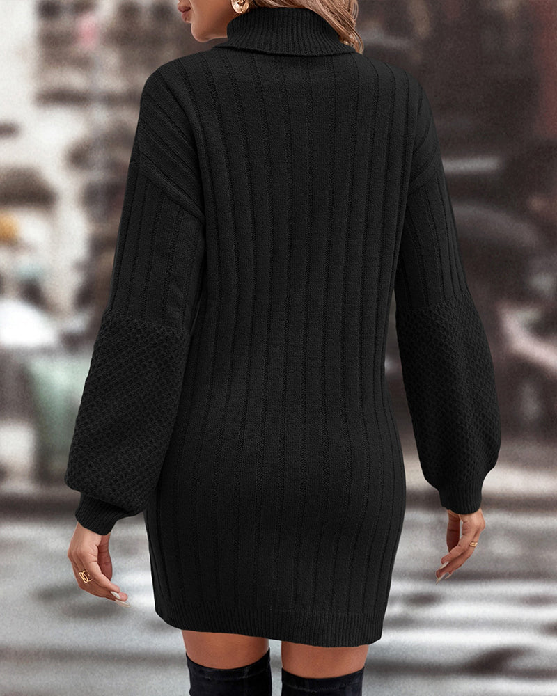 High-necked solid-coloured sweater dress