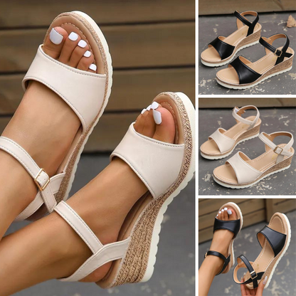 Zephyrine - Ankle buckle thick sole wedges sandals