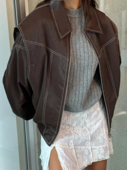 Oversized leather bomber jacket