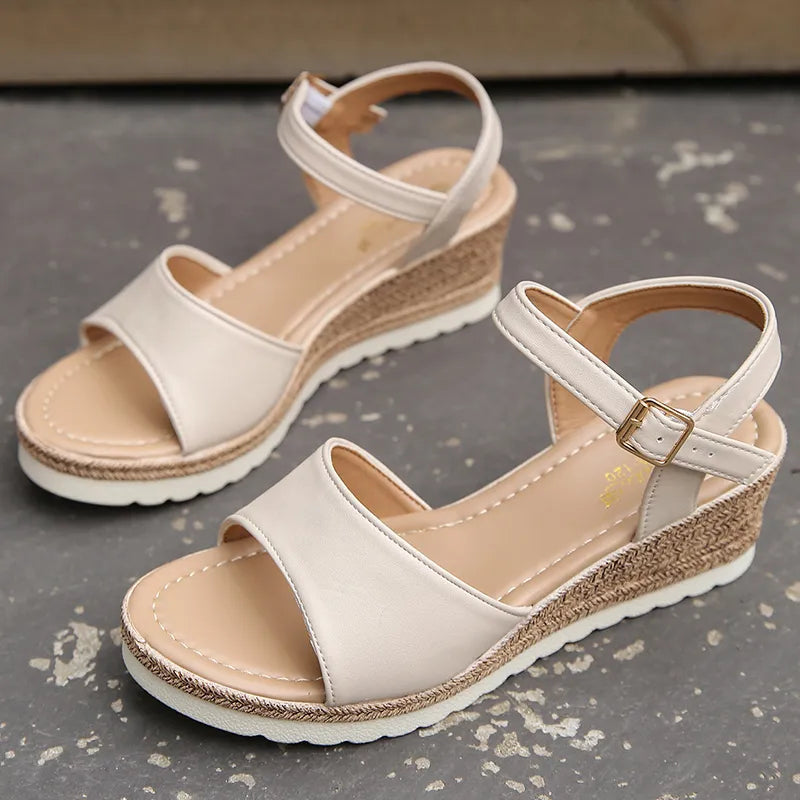 Zephyrine - Ankle buckle thick sole wedges sandals