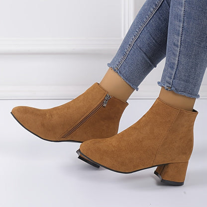 Freya - Elegant block heel ankle boots with side zipper