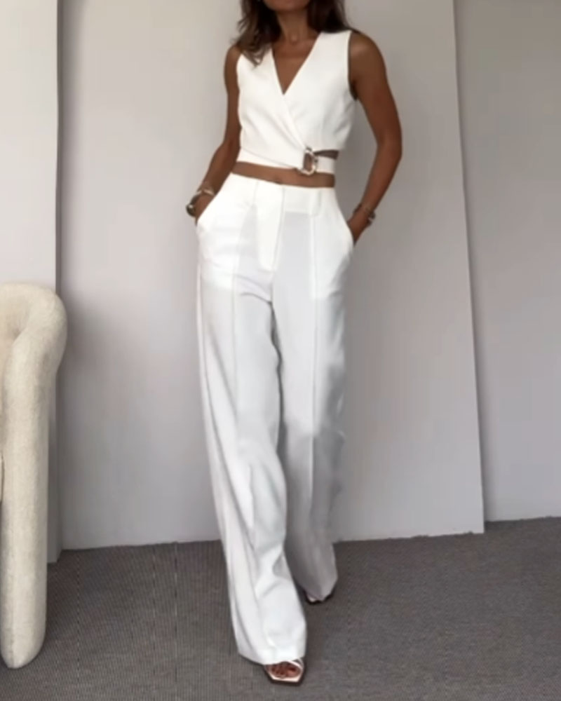 Olivia | Linen Crop Top and Long Pants