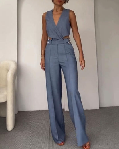 Olivia | Linen Crop Top and Long Pants