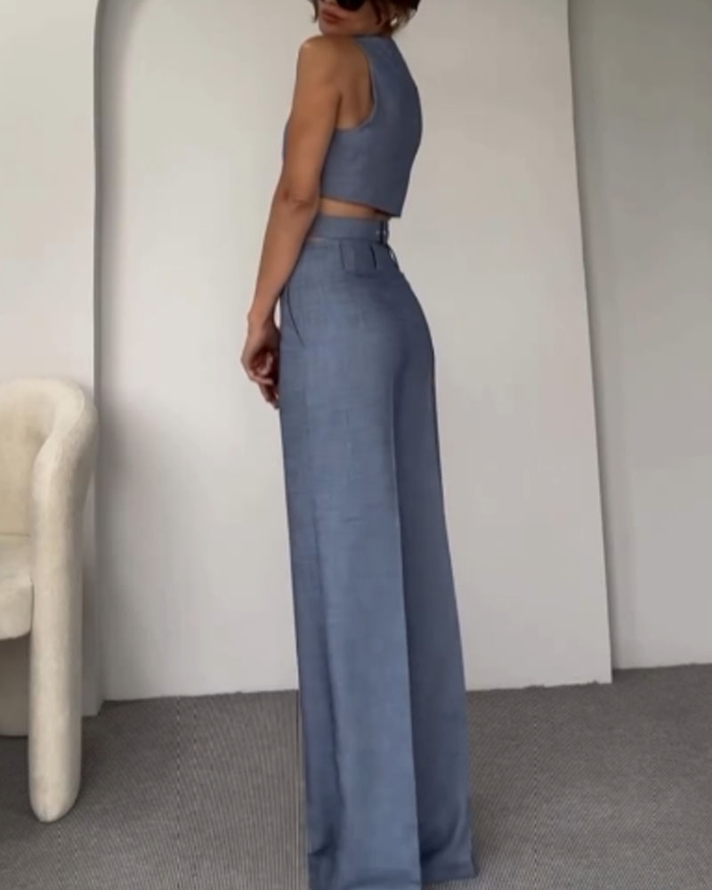 Olivia | Crop Top din in și pantaloni lungi