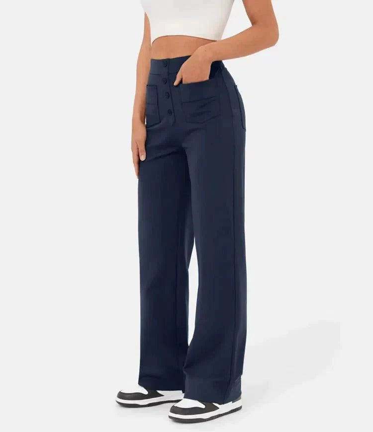 High-waisted elastic casual pants