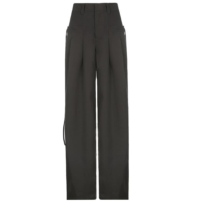 Solid medium rise pleated baggy wide leg pant