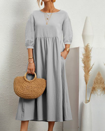 Unicoloured Cotton and Linen Dress