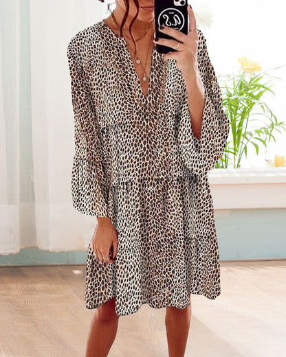 Leopard knælang kjole