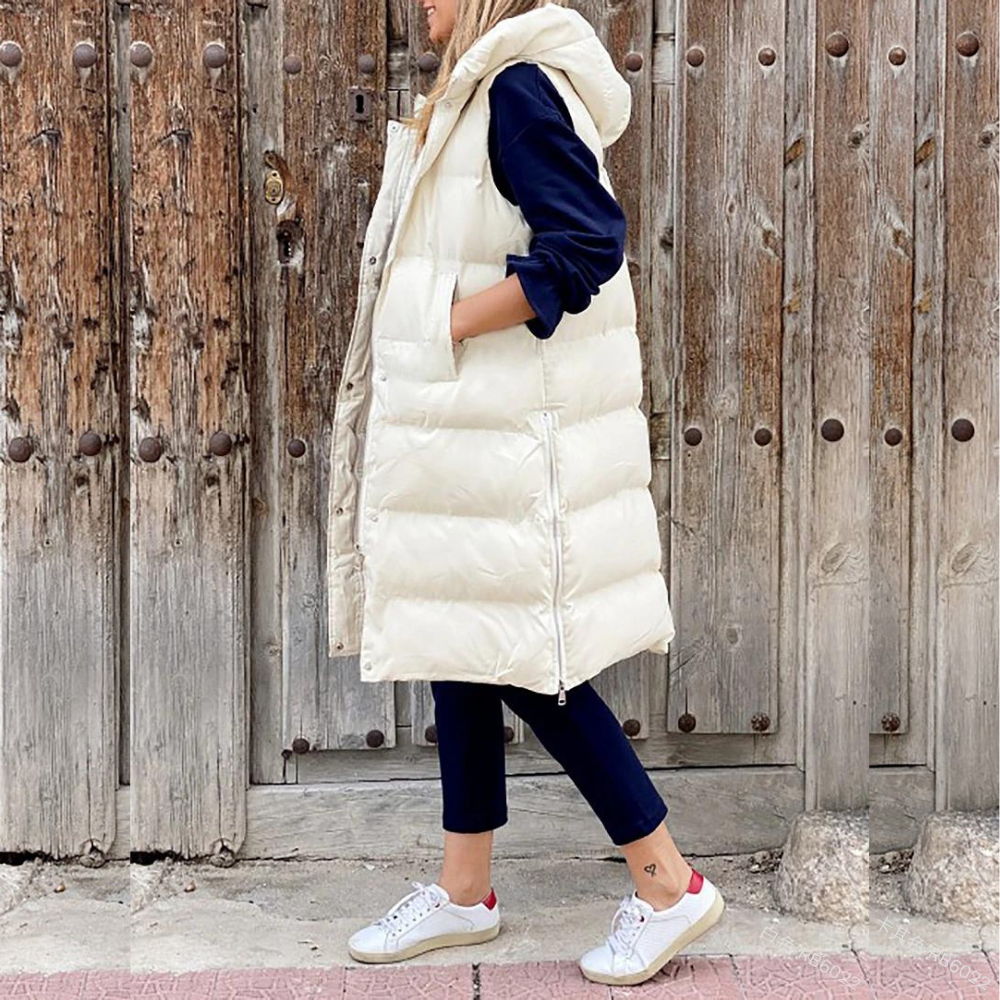 Maple - Long sleeveless cotton coat with hood
